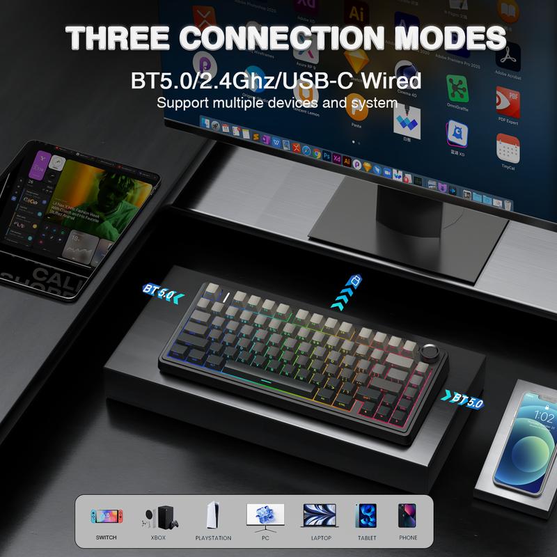 AULA F75 Pro Mechanical Keyboard RGB Backlit 2.4G Wireless Bluetooth Hot