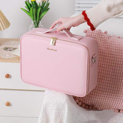 Makeup Bag with Lighted Mirror, Travel Make up Train Case with Adjustable LED