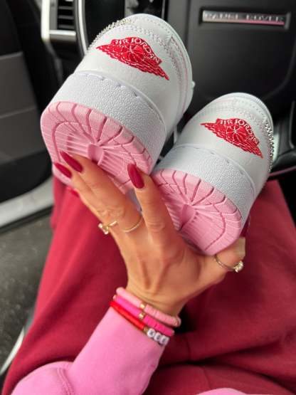 FLASH SALE Pink and White Swarovski Women’s Air Jordan 1 Low Shoes