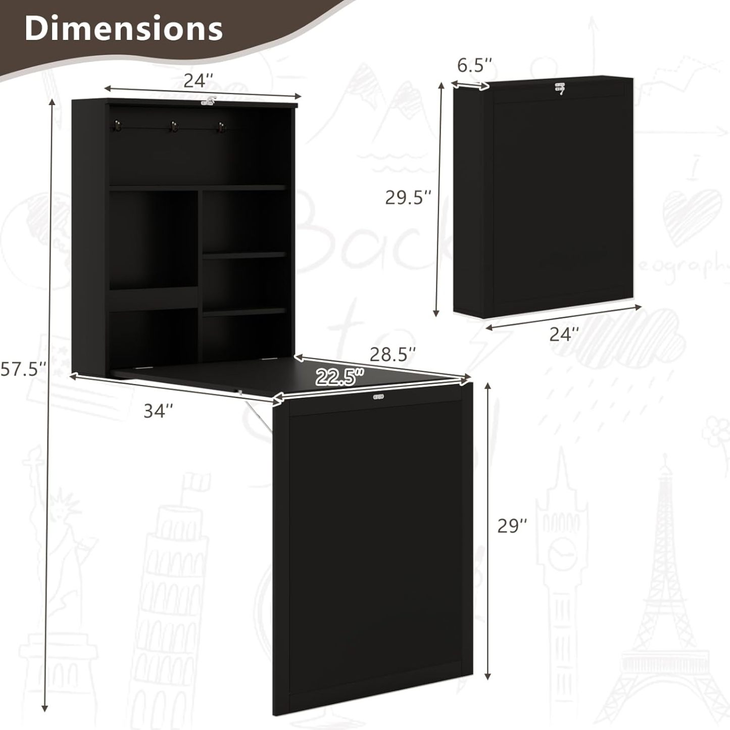 Tangkula Foldable Wall-Mounted Desk