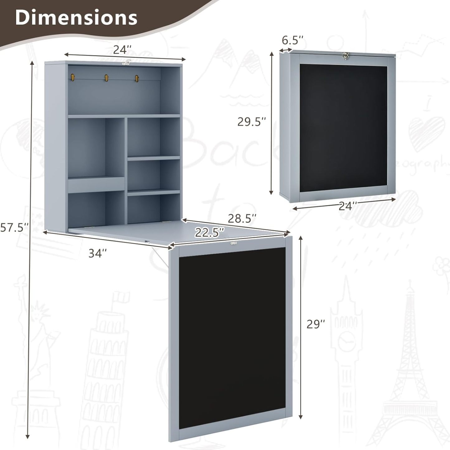 Tangkula Foldable Wall-Mounted Desk