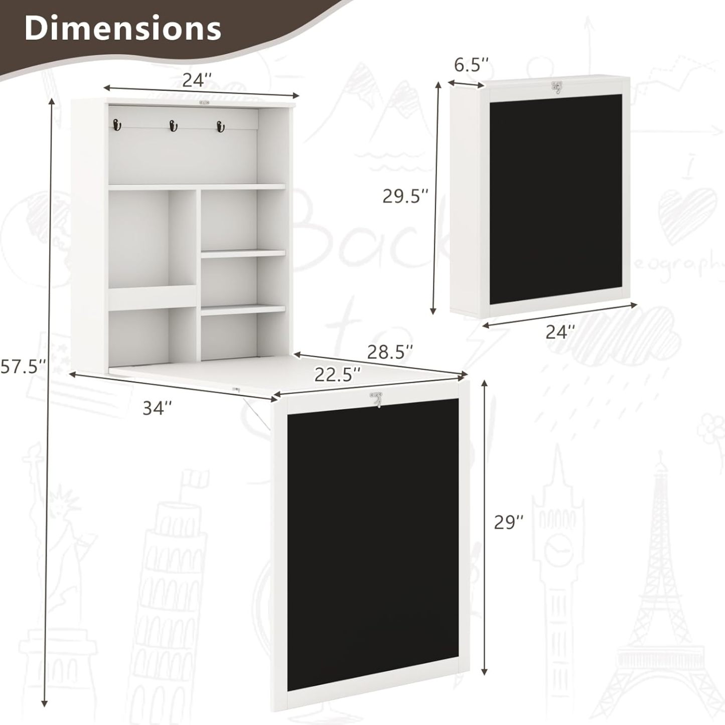 Tangkula Foldable Wall-Mounted Desk