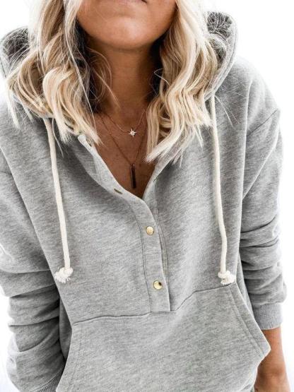 Women Long Sleeve Hooded Pockets Colorblock Top