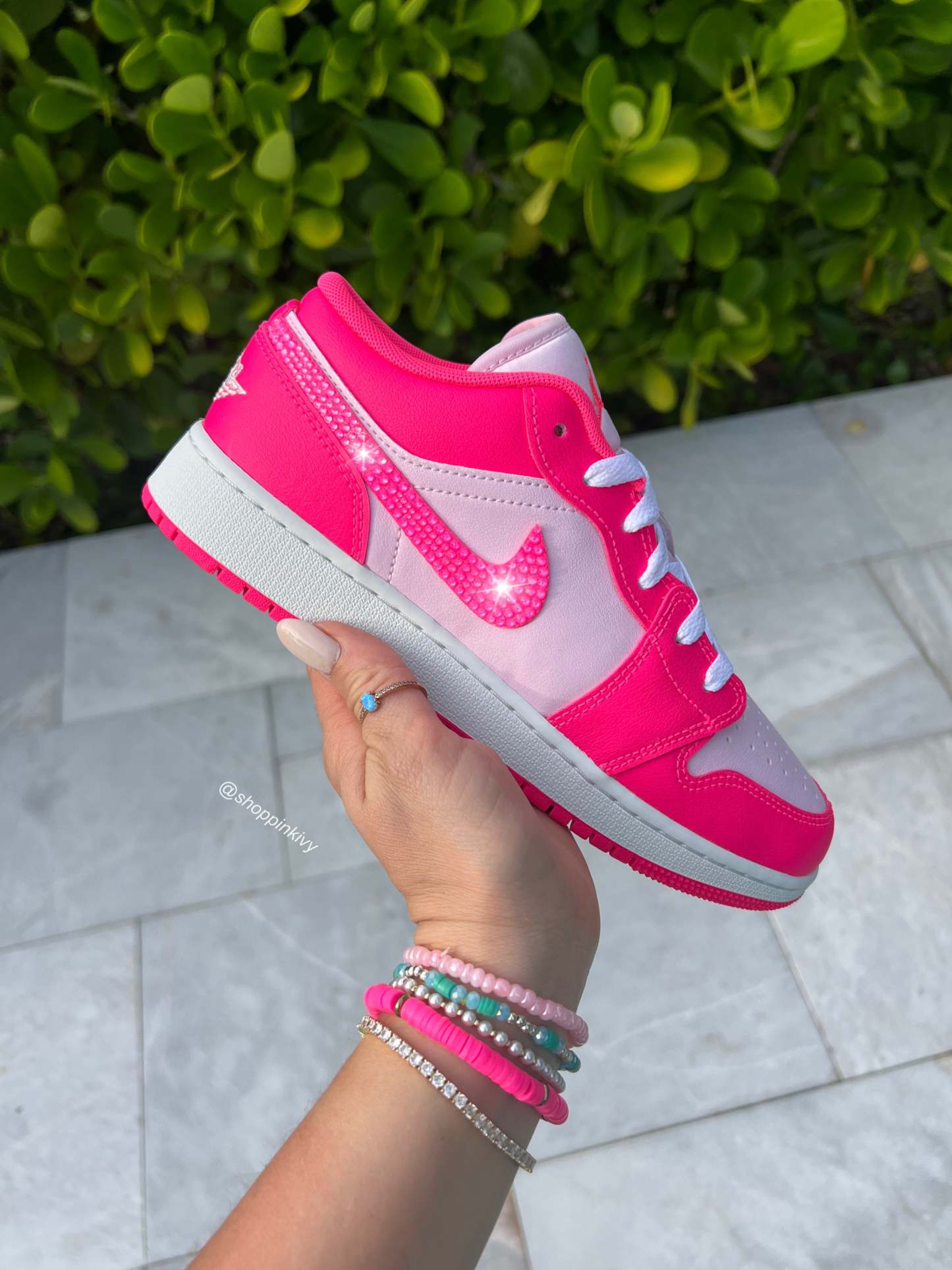FLASH SALE Neon Hot Pink Swarovski Women’s Air Jordan 1 Low Shoes