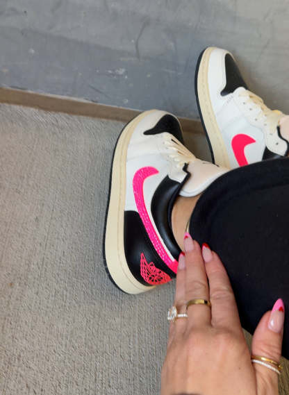 Cream Hot Pink Swarovski Women’s Air Jordan 1 Low Shoes