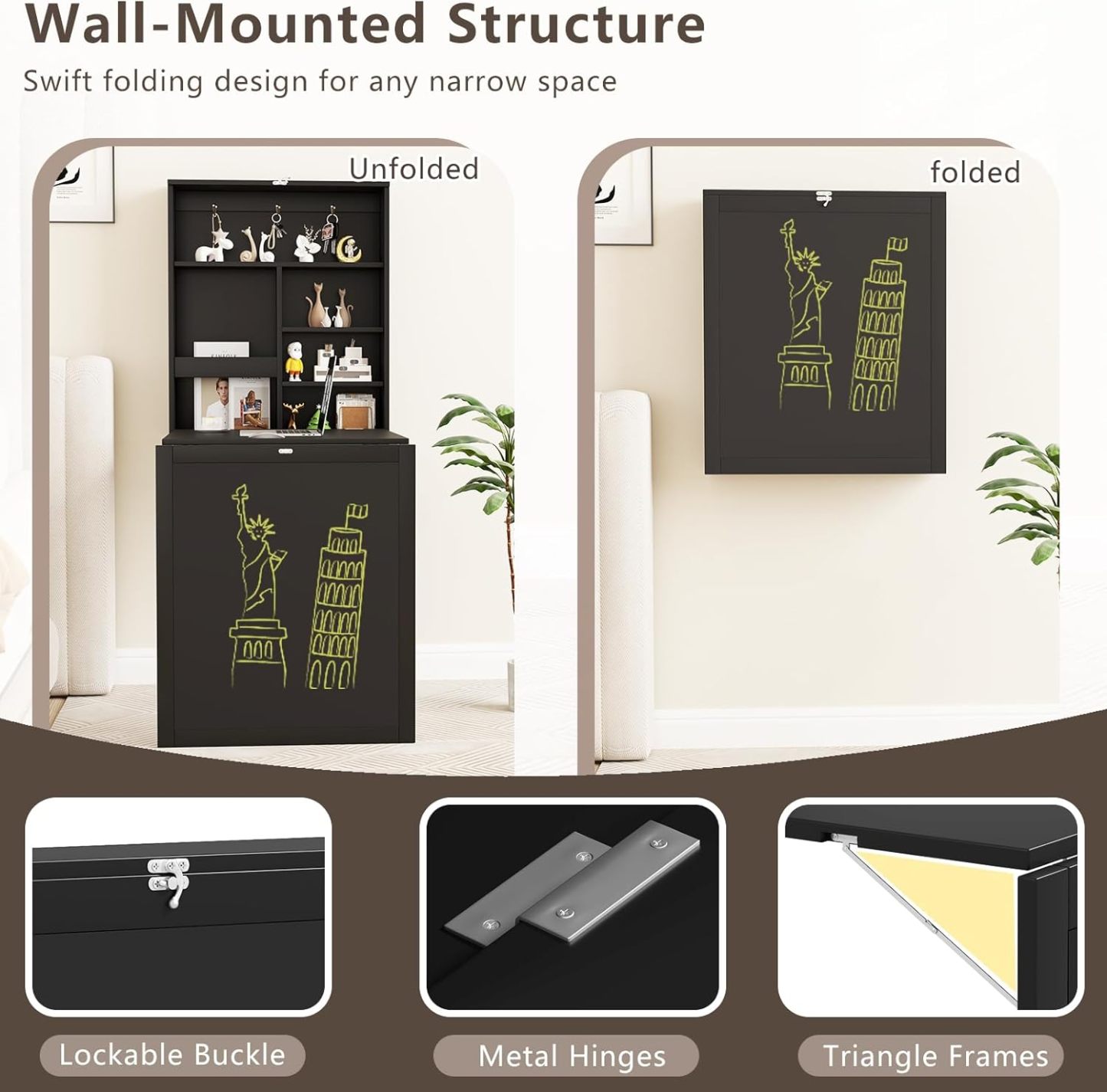 Tangkula Foldable Wall-Mounted Desk