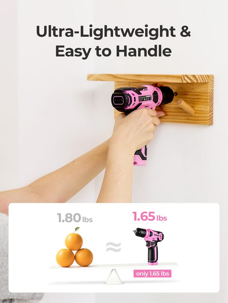 DEKO 8V Cordless Drill Set – 126-Piece Home Tool Kit With Storage Case, DIY Power Tools For Fence Work, Home Décor, Furniture Assembly & Everyday Repairs