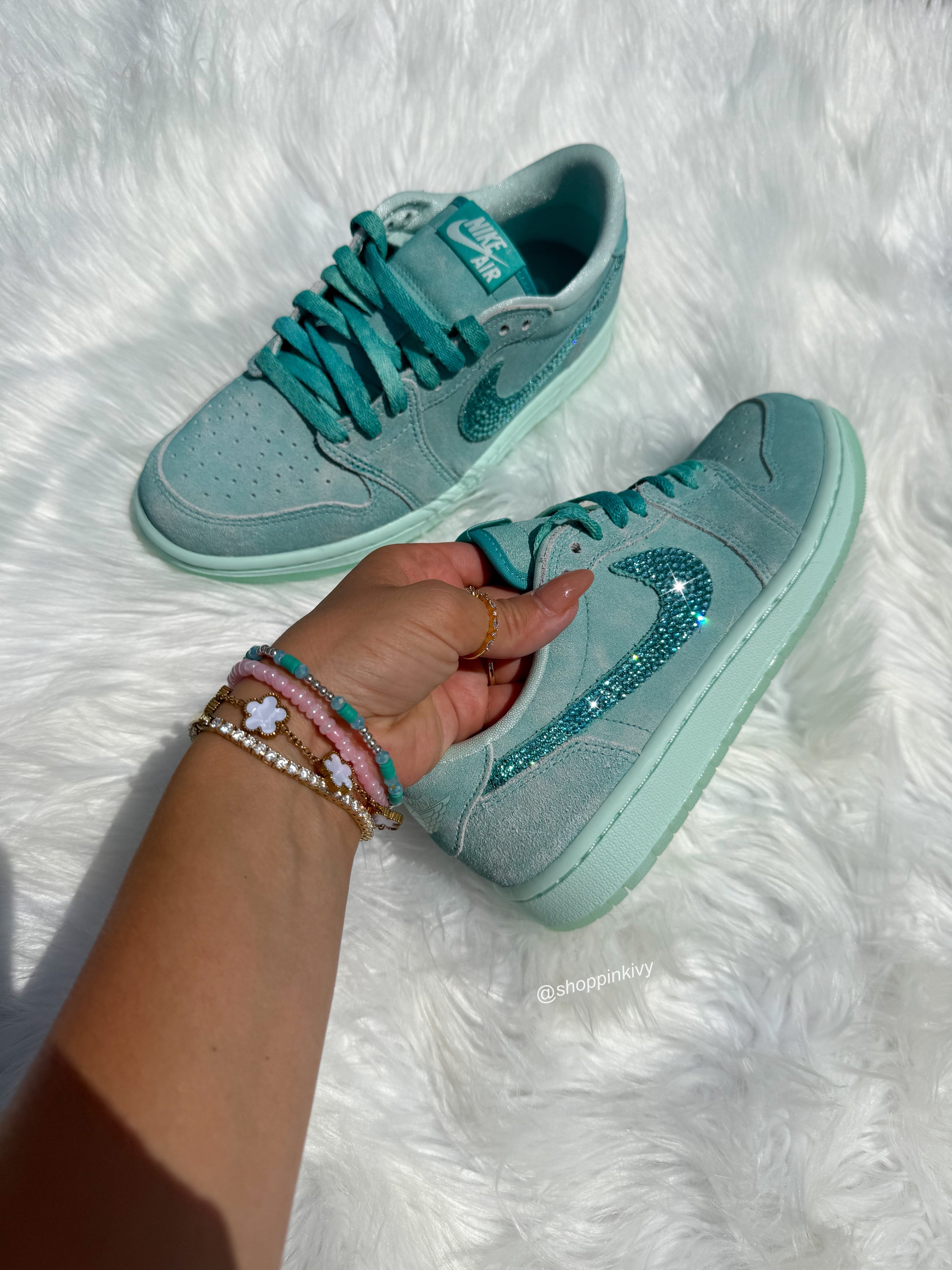 Special Edition Aqua Swarovski Women’s Air Jordan 1 Retro OG Low Shoes