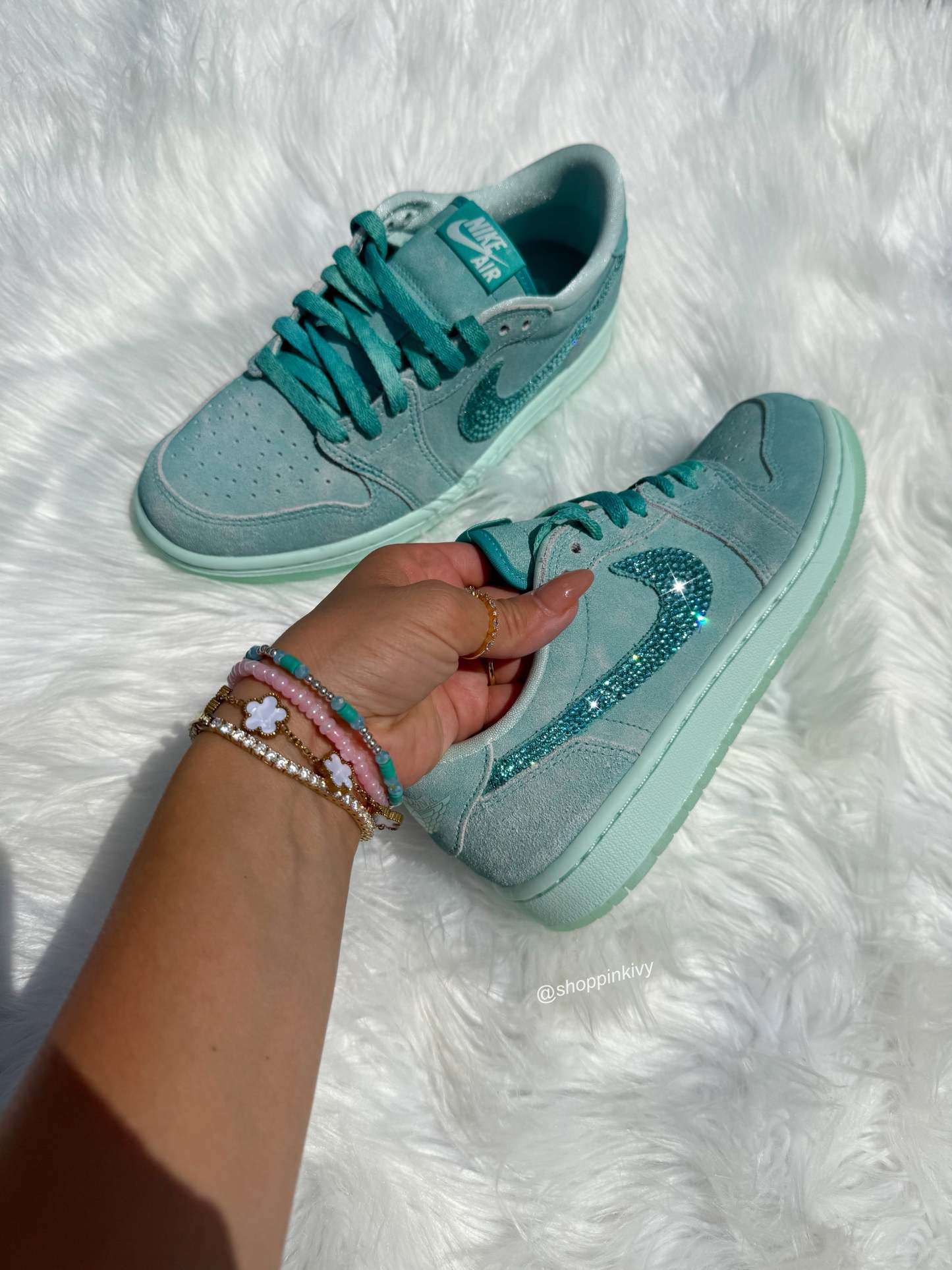 Special Edition Aqua Swarovski Women’s Air Jordan 1 Retro OG Low Shoes