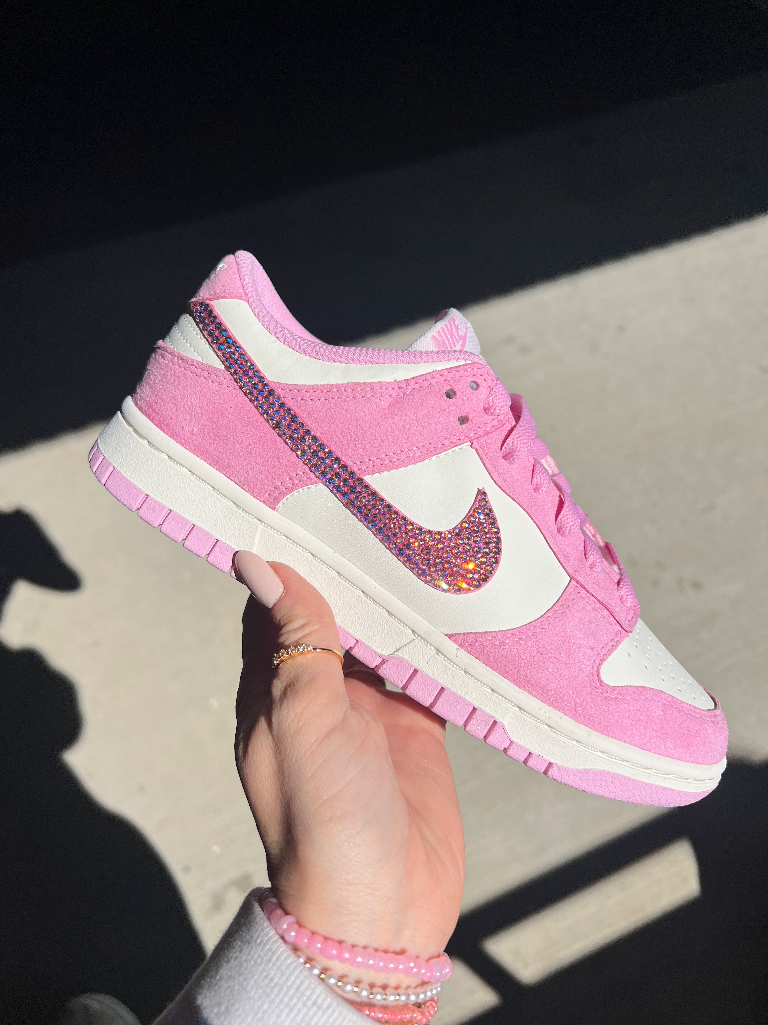 Pink Suede Swarovski Womens Nike Dunk Shoes