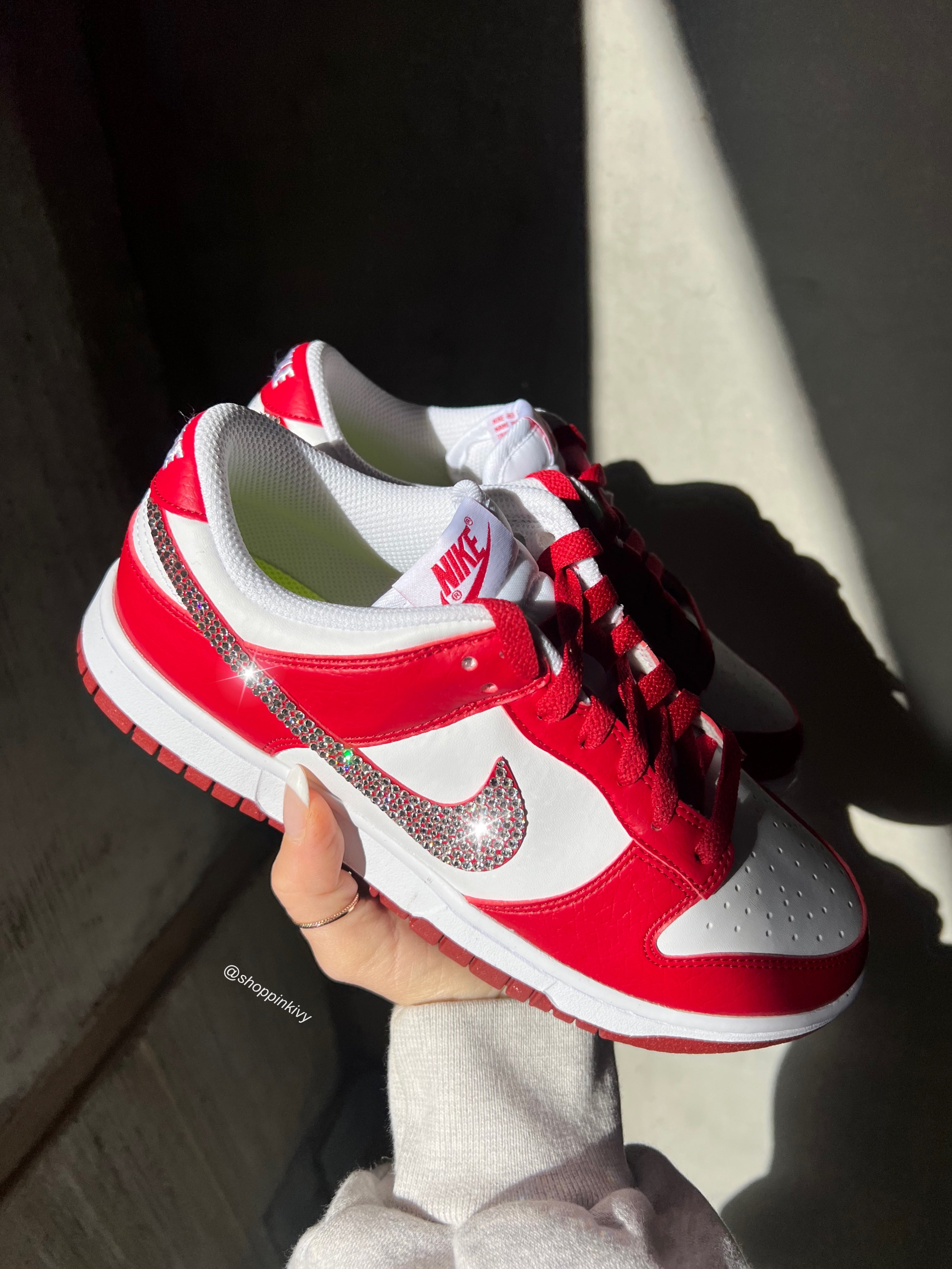 Red Swarovski Womens Nike Dunk Shoes