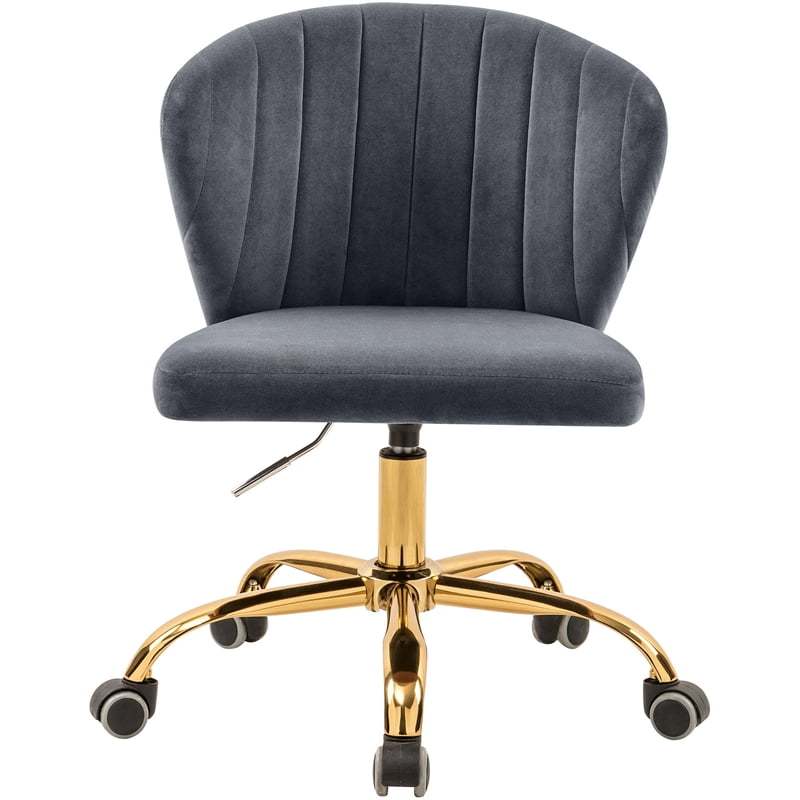 Meridian Furniture Finley Swivel Adjustable Black Velvet and Chrome Office Chair