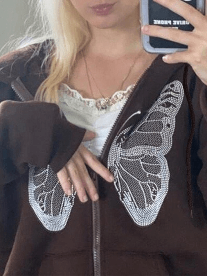 Butterfly Oversized Zip Up Hoodie