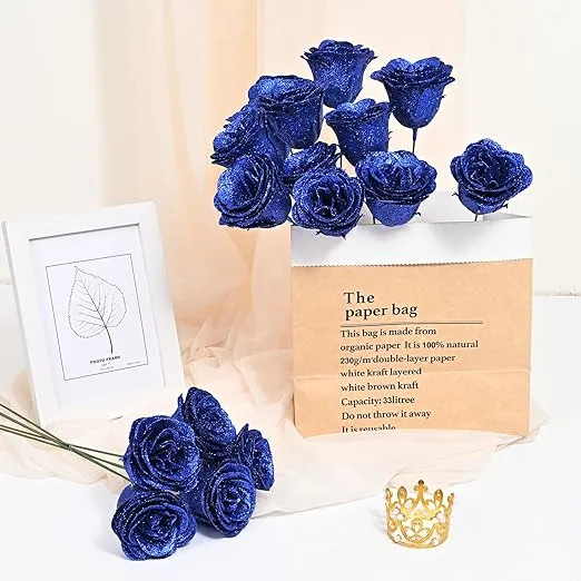 Blue Glitter Rose Bouquet-Couple Glitter Everlasting Rose Bouquet (Never Wither)