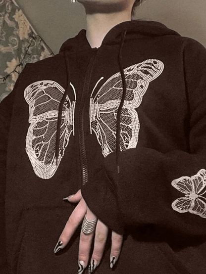 Butterfly Oversized Zip Up Hoodie