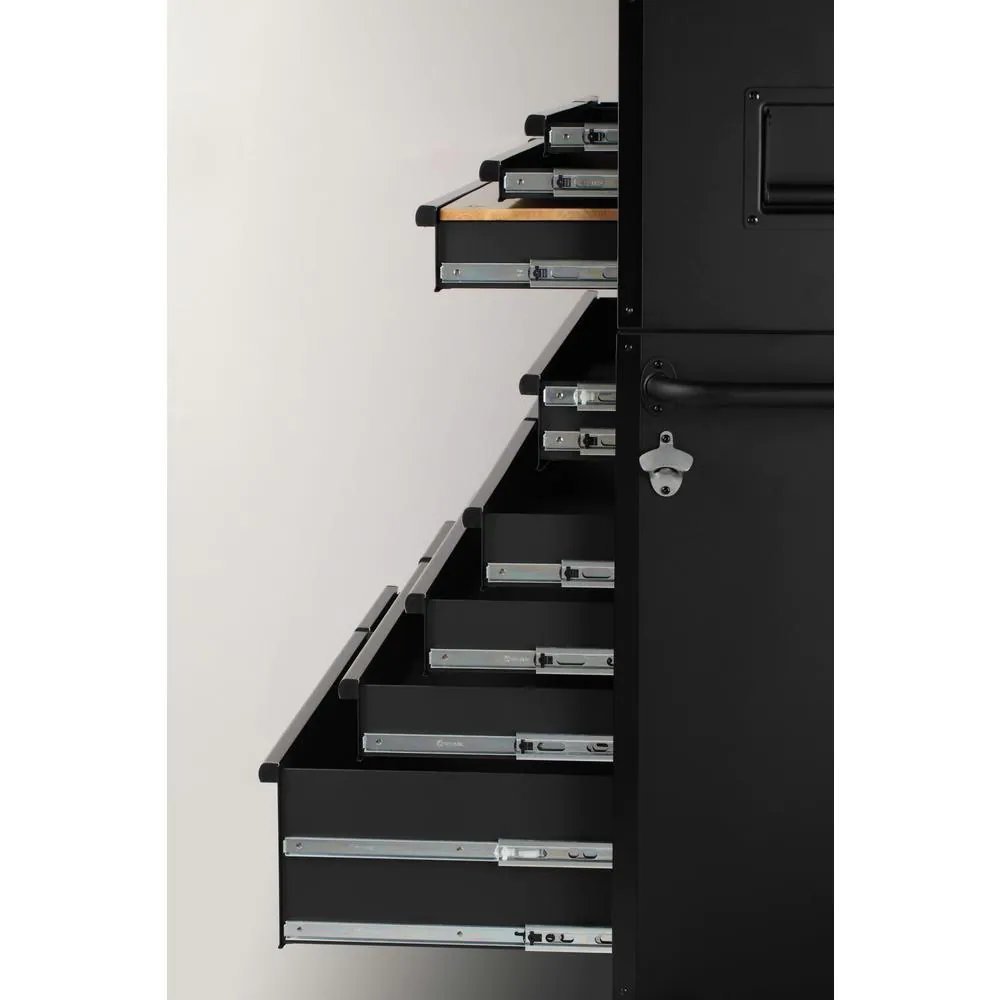 Industrial 52 in. W x 21.5 in. D 15-Drawer Tool Chest and Rolling Cabinet Combo with LED Light in Matte Black