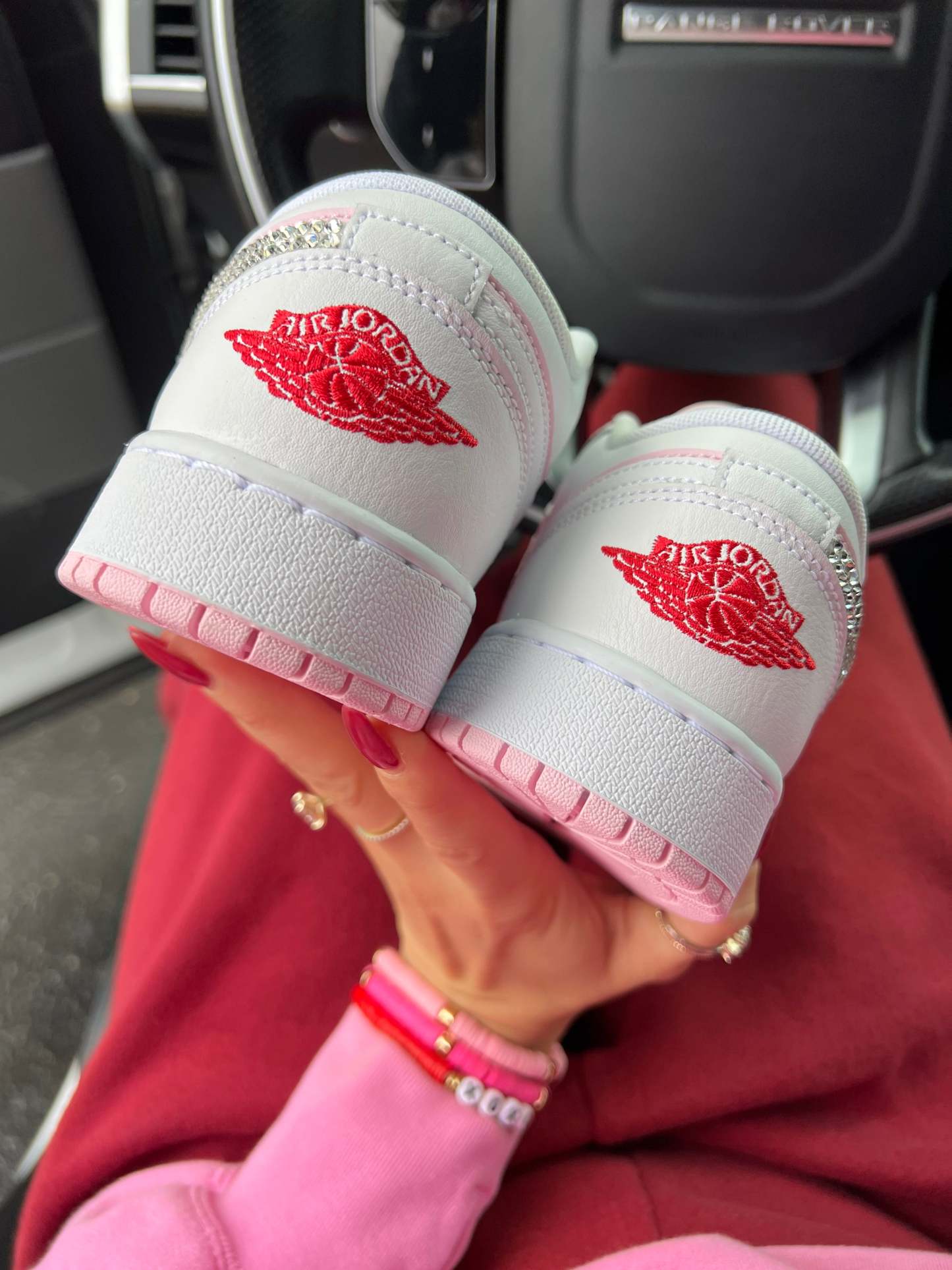 FLASH SALE Pink and White Swarovski Women’s Air Jordan 1 Low Shoes