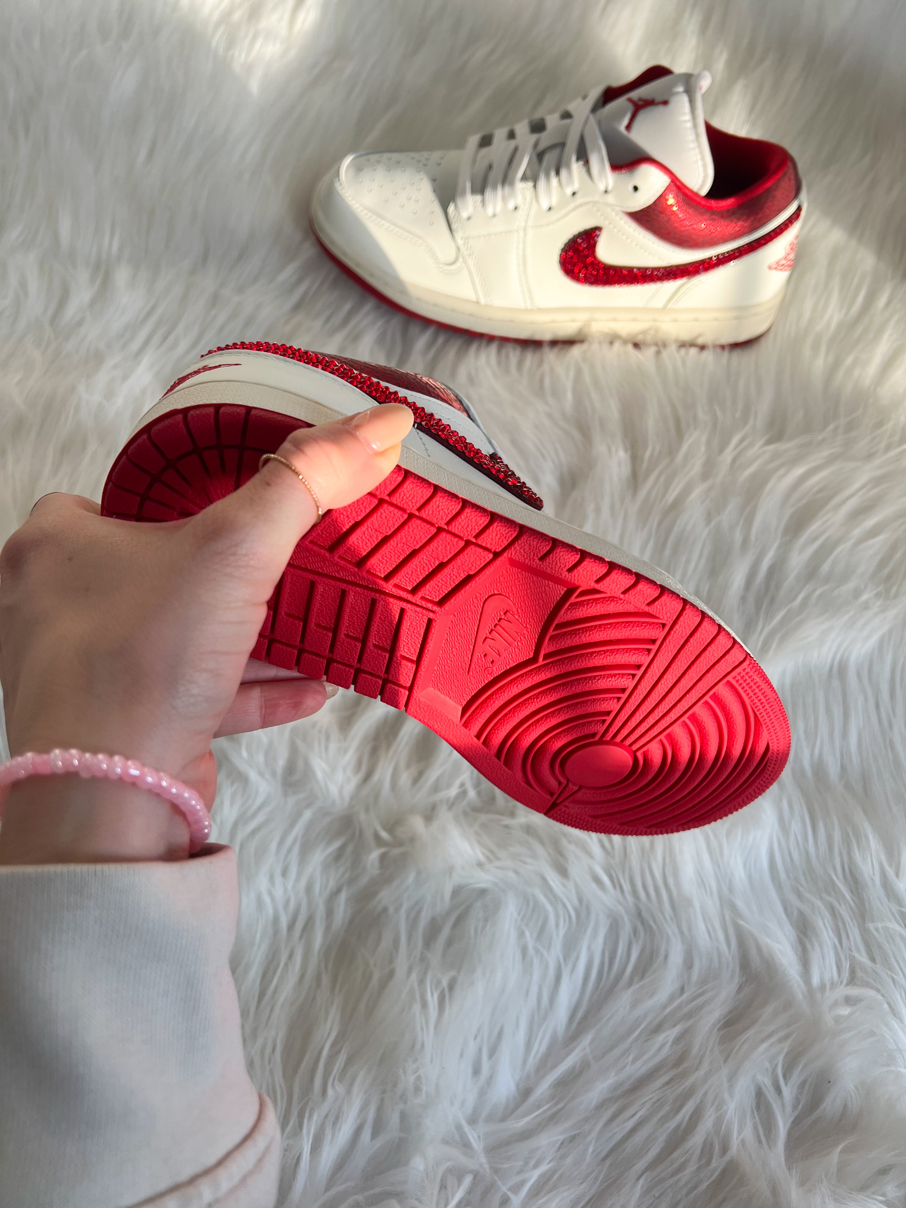 Red Shimmer Snake Print Swarovski Women’s Air Jordan 1 Low Shoes