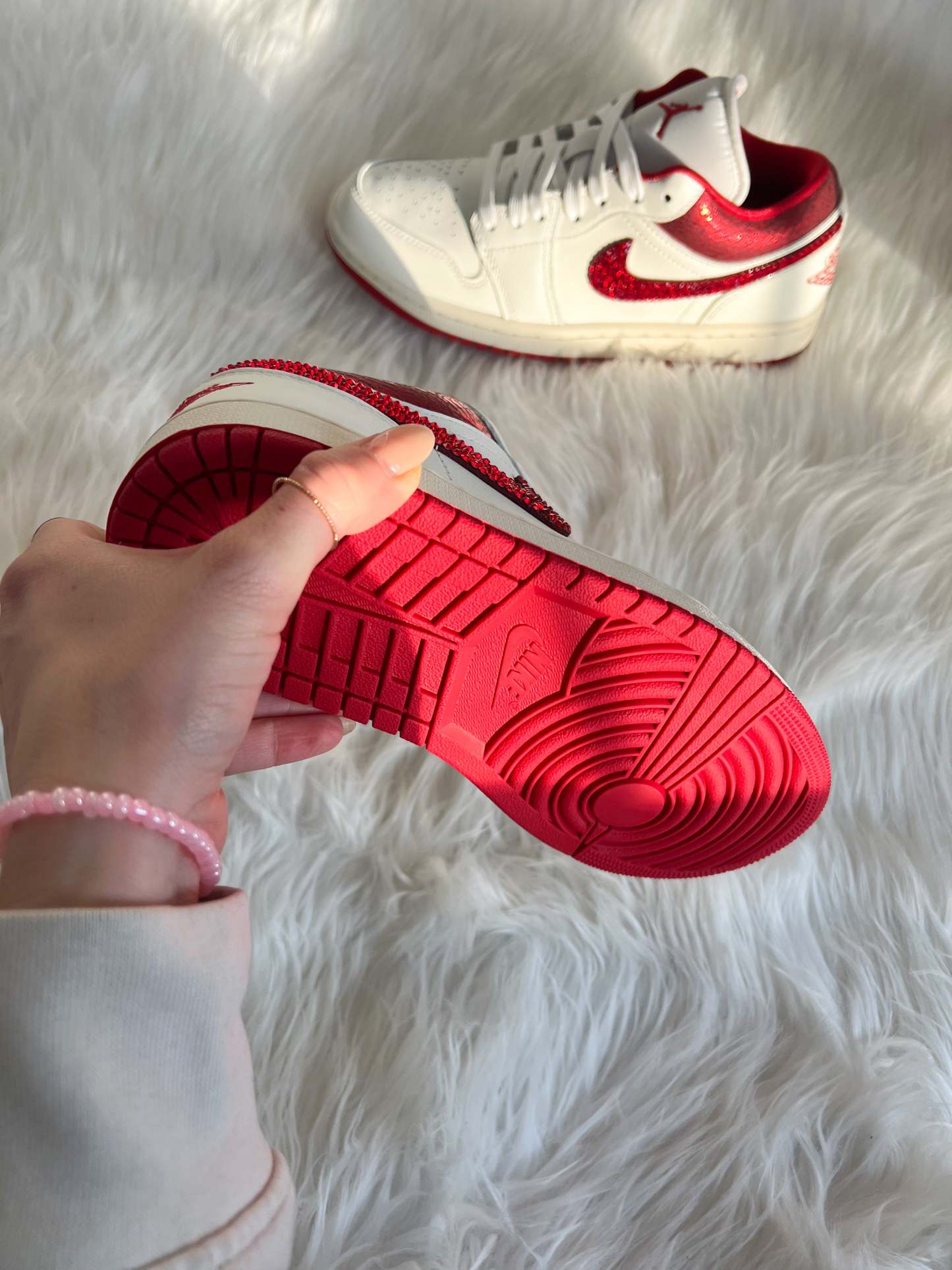 Red Shimmer Snake Print Swarovski Women’s Air Jordan 1 Low Shoes