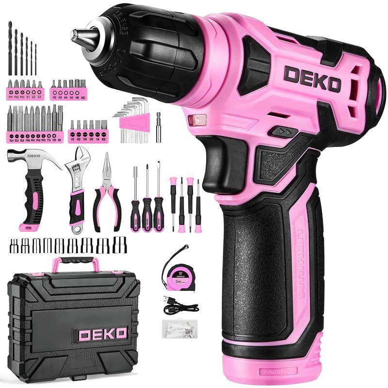 DEKO 8V Cordless Drill Set – 126-Piece Home Tool Kit With Storage Case