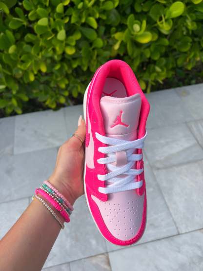 FLASH SALE Neon Hot Pink Swarovski Women’s Air Jordan 1 Low Shoes
