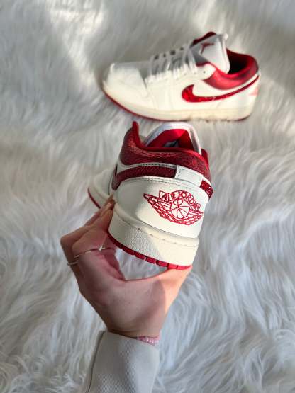 Red Shimmer Snake Print Swarovski Women’s Air Jordan 1 Low Shoes