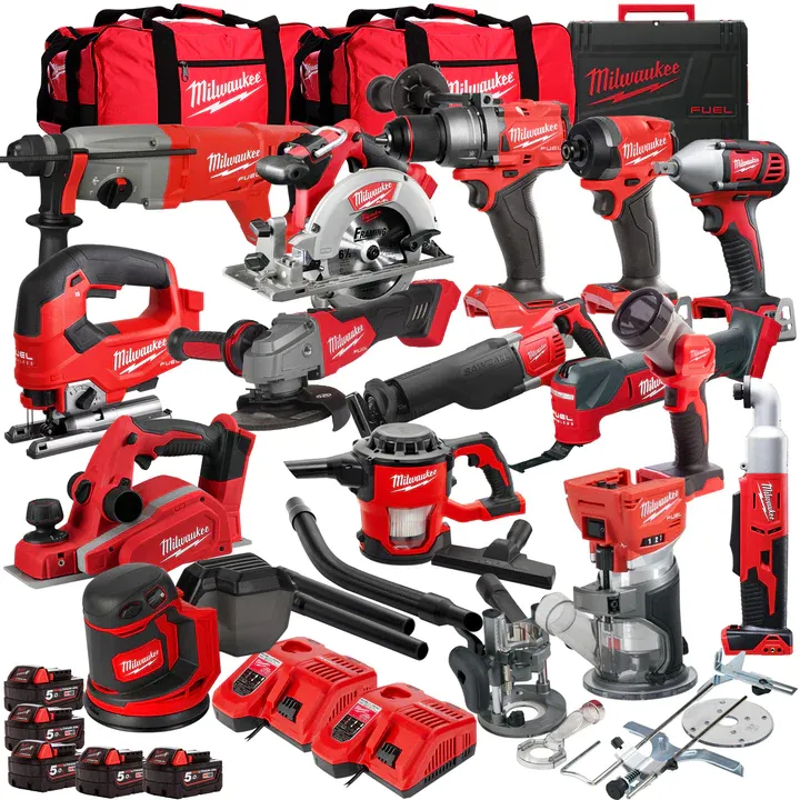18V Cordless 15 Piece Tool Kit with 5 x 5.0Ah Batteries & Charger in B