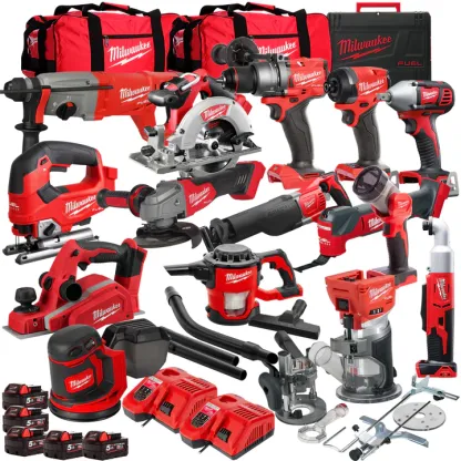 18V Cordless 15 Piece Tool Kit with 5 x 5.0Ah Batteries & Charger in Bag T4TM-12