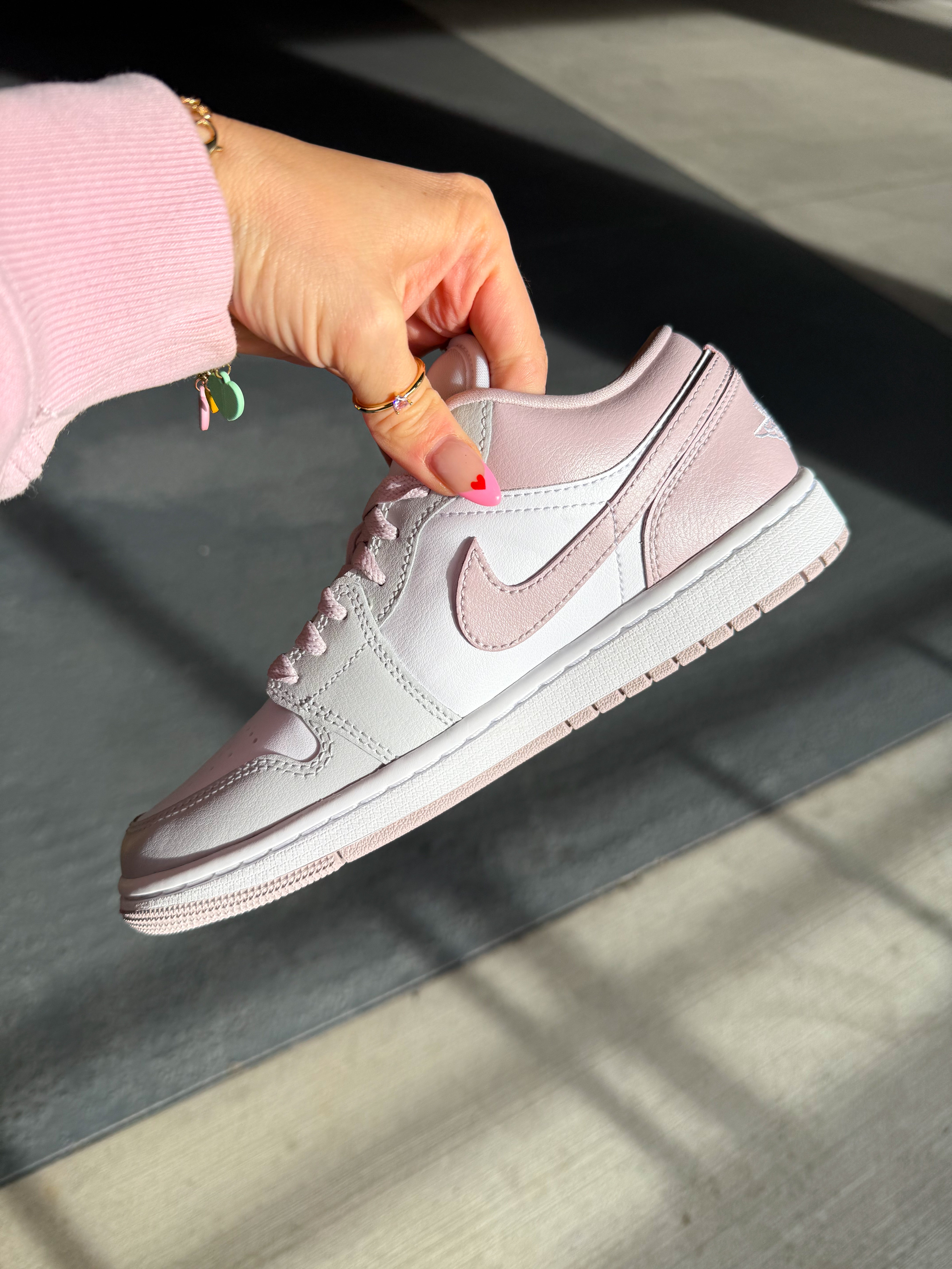 Neutral Gray Blush Swarovski Women’s Air Jordan 1 Low Shoes