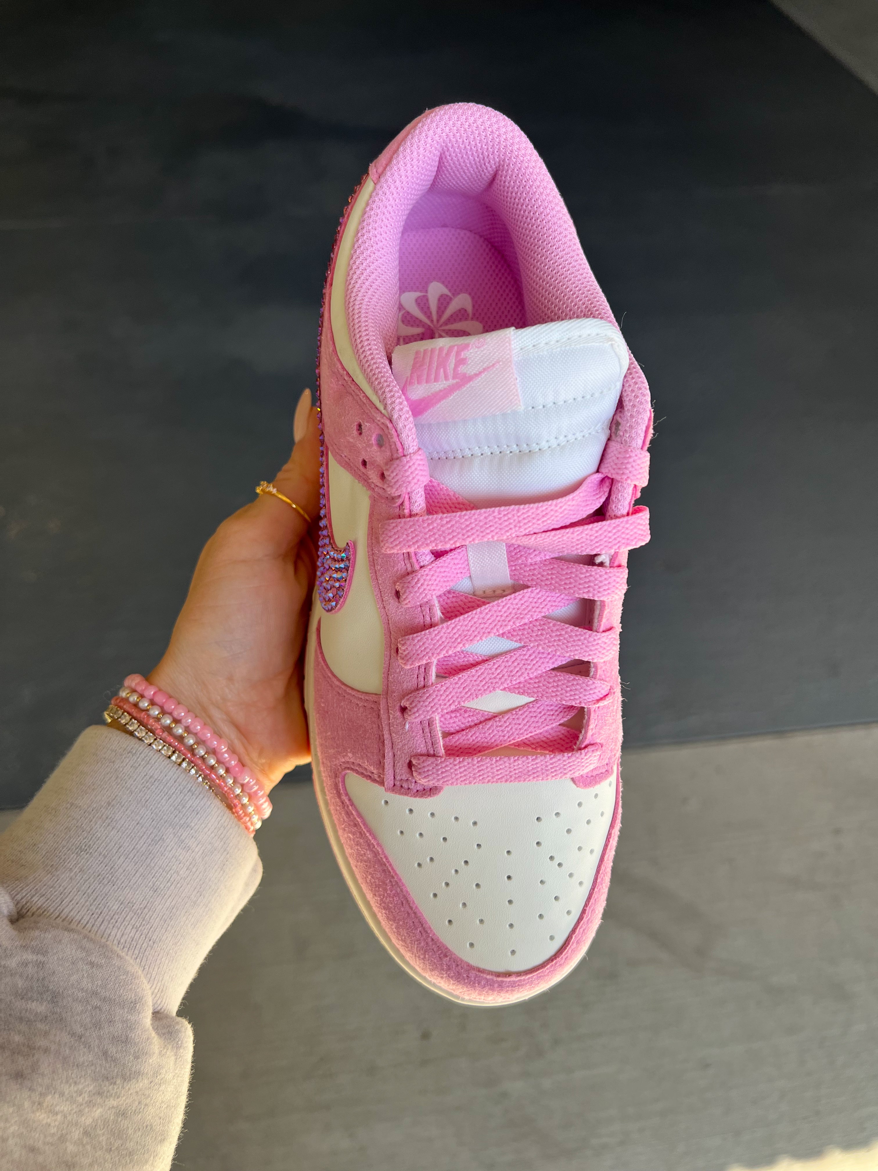 Pink Suede Swarovski Womens Nike Dunk Shoes