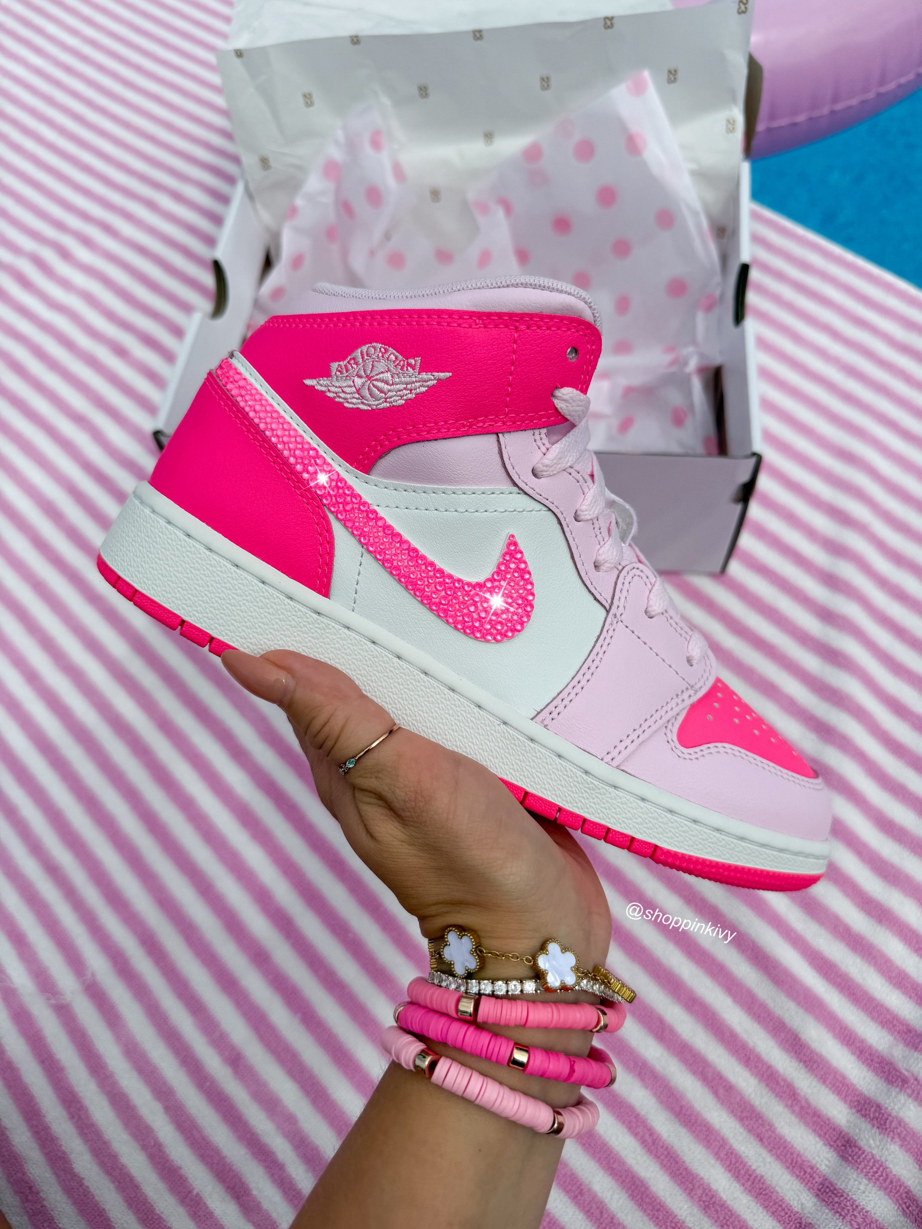 Bubblegum Barbie Pink Swarovski Women’s Air Jordan 1 Mid Shoes