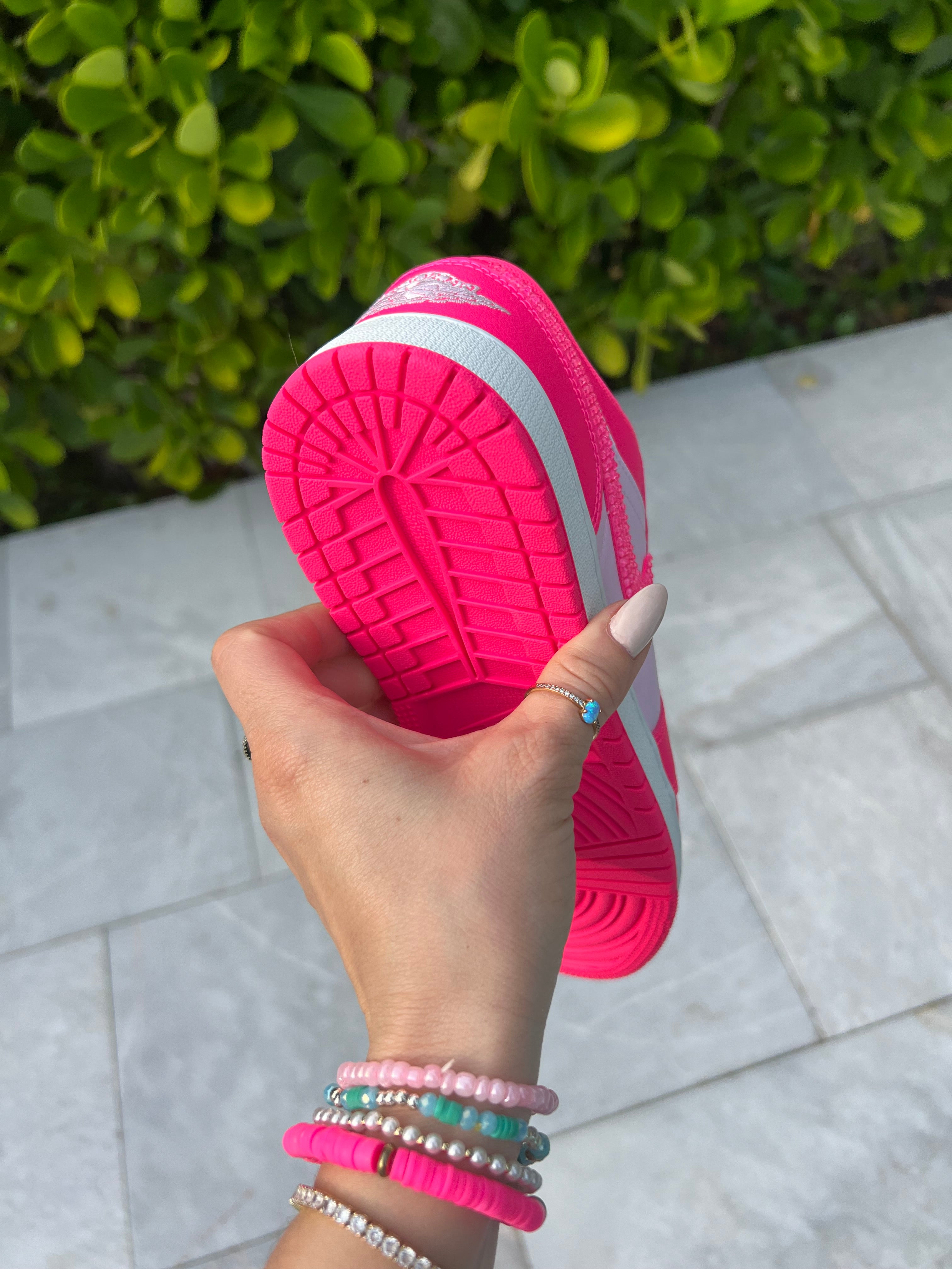 FLASH SALE Neon Hot Pink Swarovski Women’s Air Jordan 1 Low Shoes