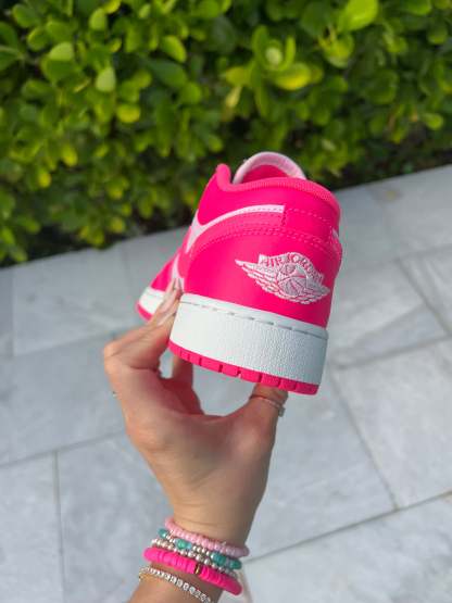 FLASH SALE Neon Hot Pink Swarovski Women’s Air Jordan 1 Low Shoes
