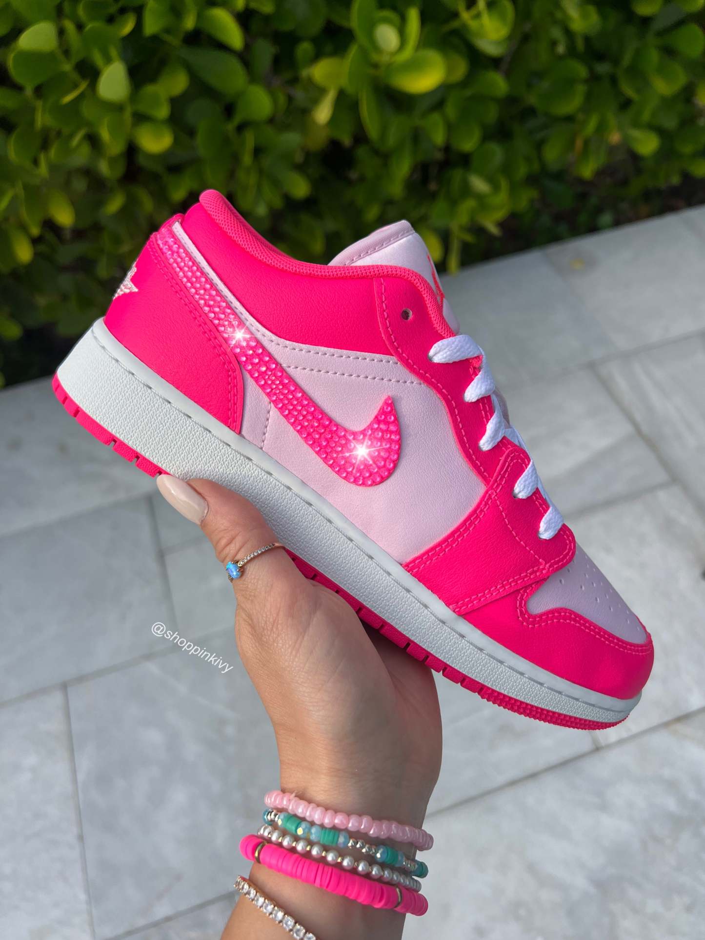 FLASH SALE Neon Hot Pink Swarovski Women’s Air Jordan 1 Low Shoes