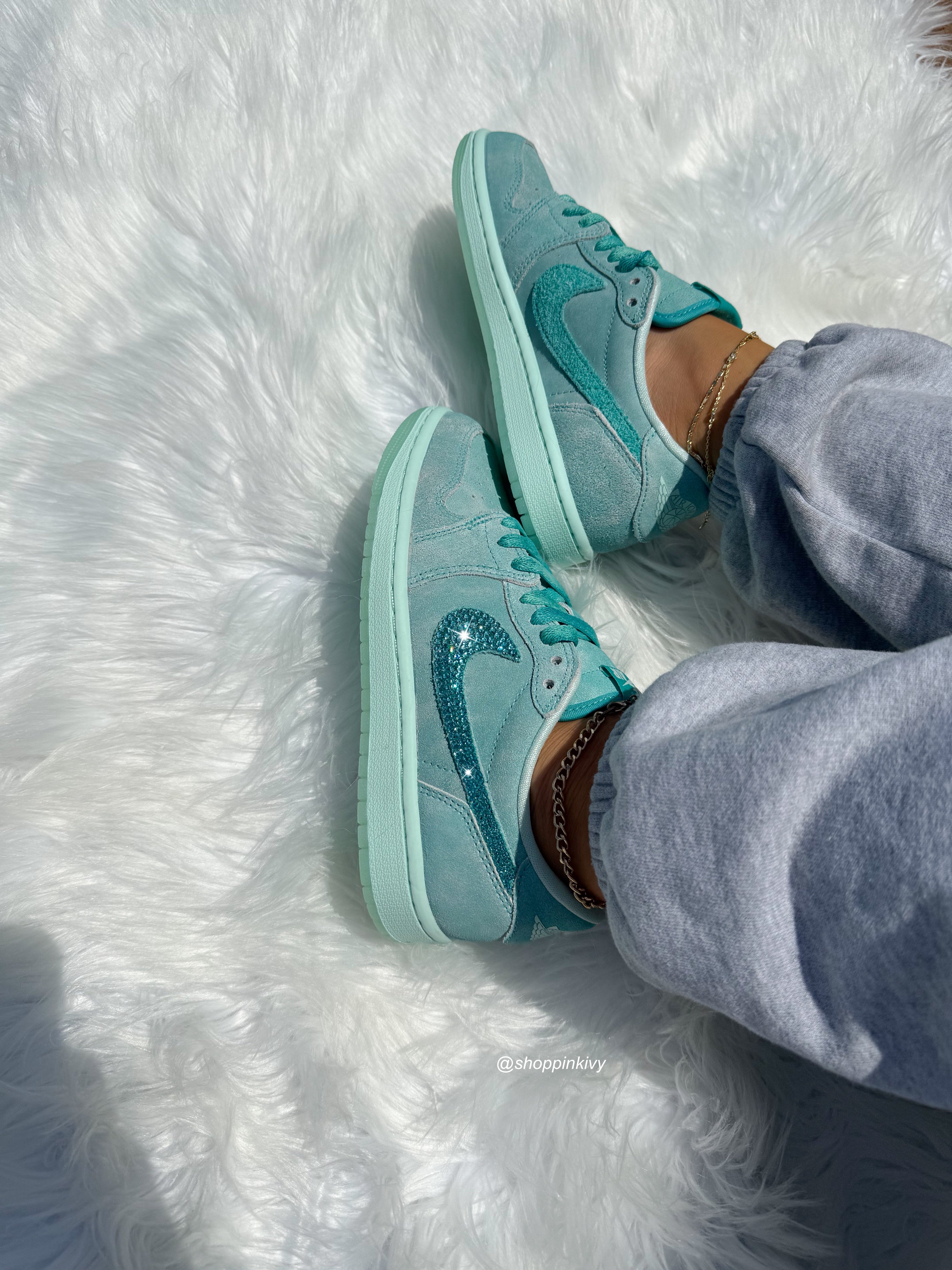 Special Edition Aqua Swarovski Women’s Air Jordan 1 Retro OG Low Shoes