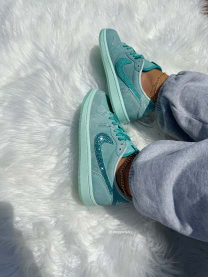 Special Edition Aqua Swarovski Women’s Air Jordan 1 Retro OG Low Shoes