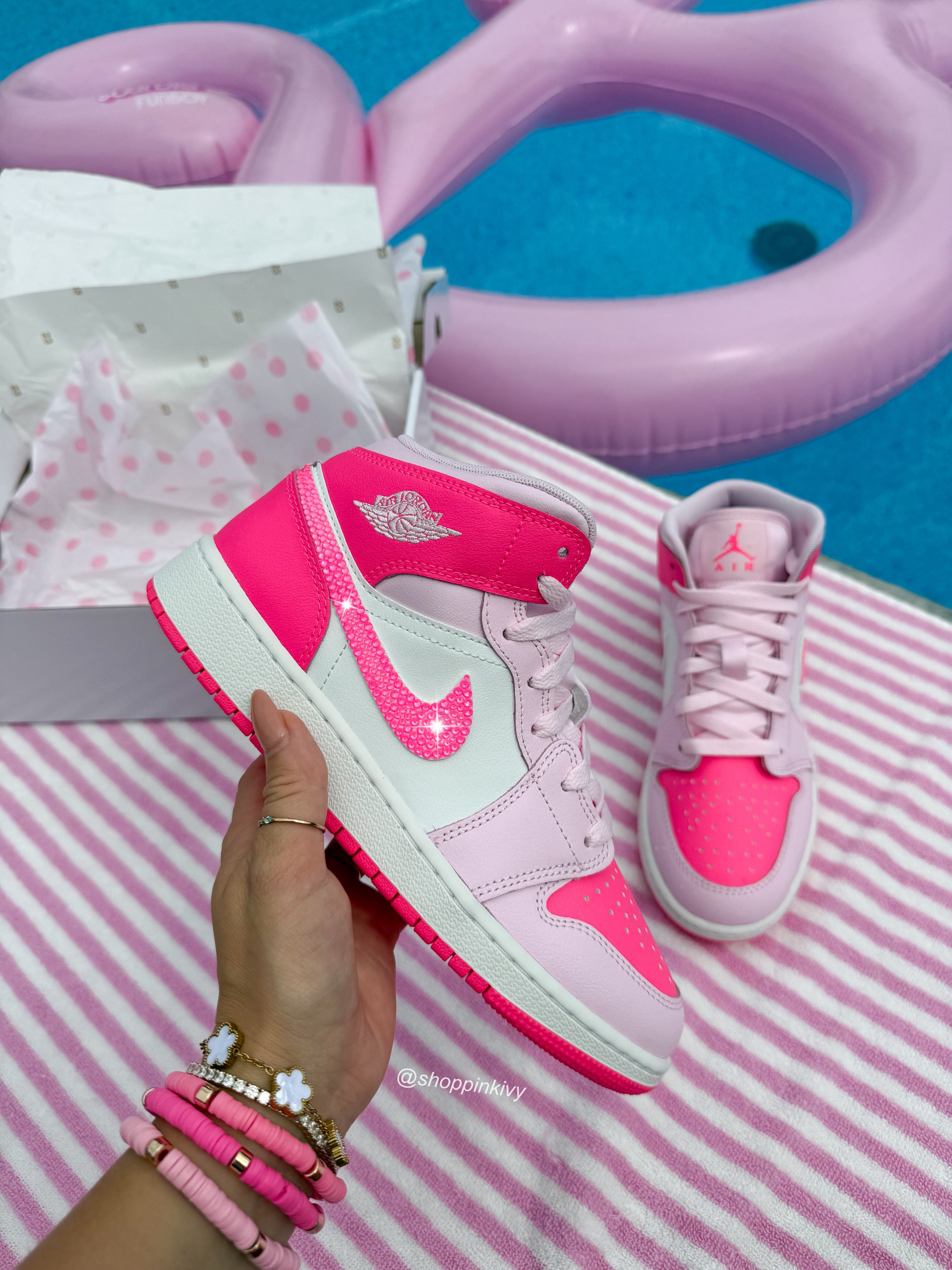 Bubblegum Barbie Pink Swarovski Women’s Air Jordan 1 Mid Shoes