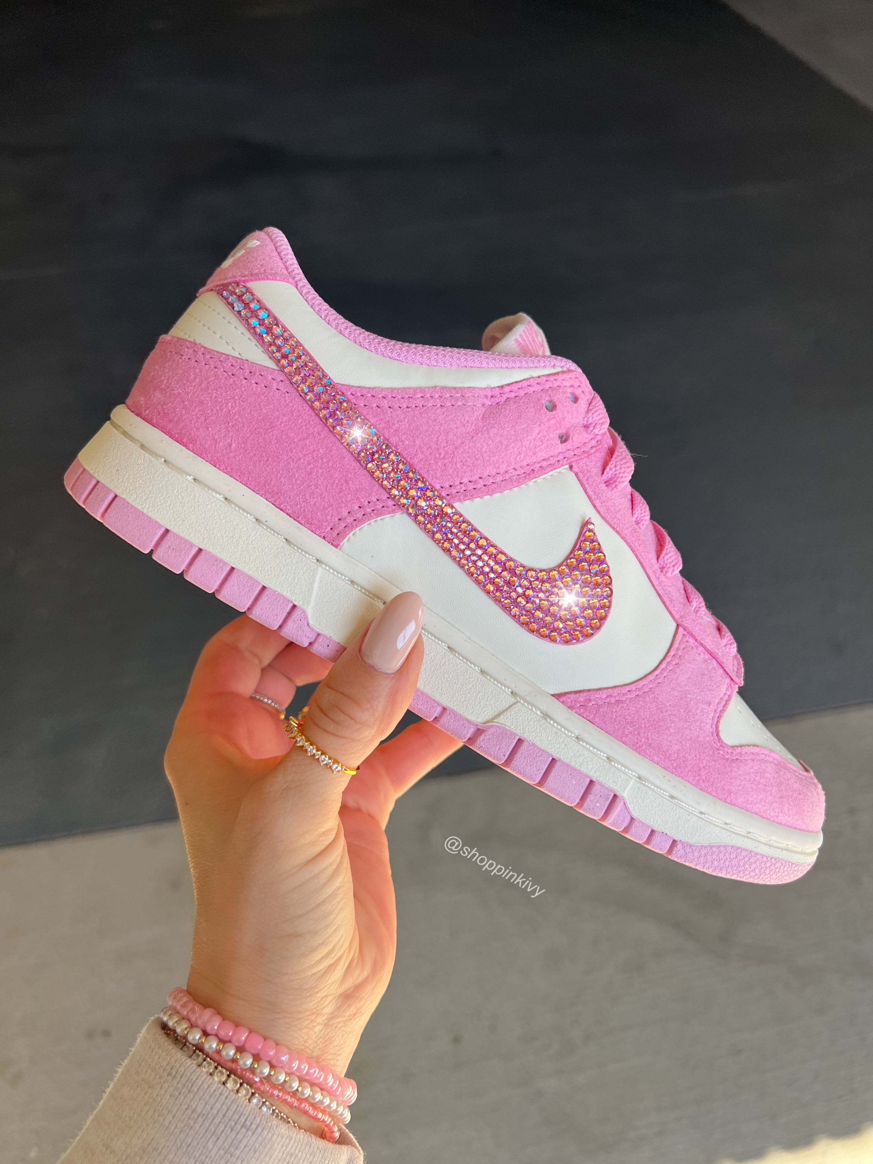 Pink Suede Swarovski Womens Nike Dunk Shoes