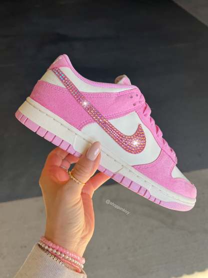 Pink Suede Swarovski Womens Nike Dunk Shoes
