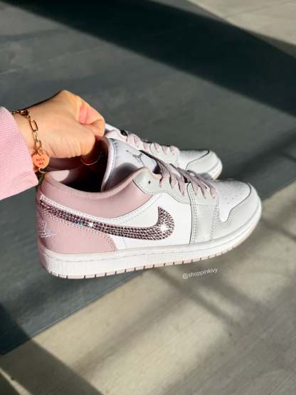 Neutral Gray Blush Swarovski Women’s Air Jordan 1 Low Shoes