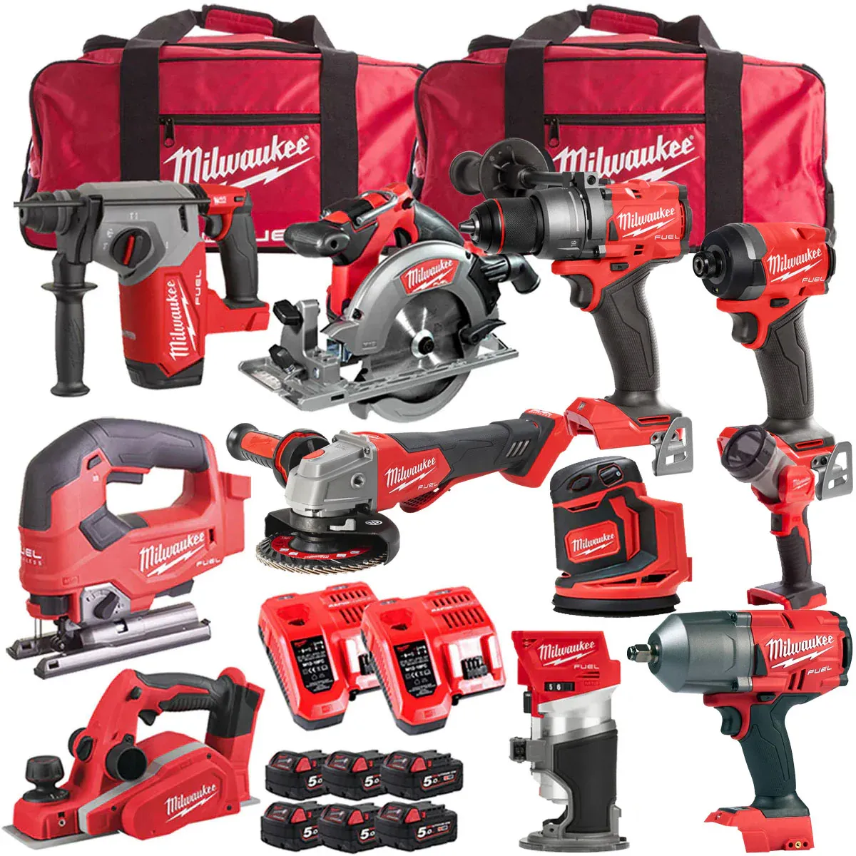 18V Cordless 11 Piece Tool Kit with 6 x 5.0Ah Batteries & Charger in B