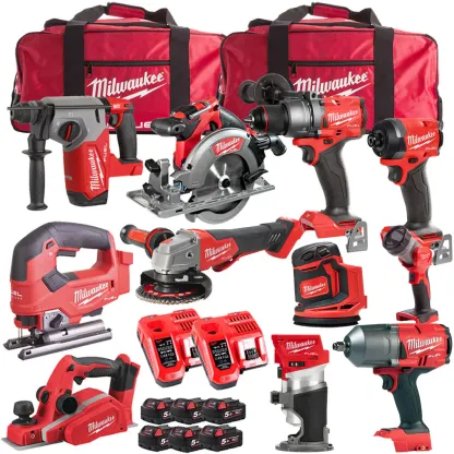 18V Cordless 11 Piece Tool Kit with 6 x 5.0Ah Batteries & Charger in Bag T4TKIT-513