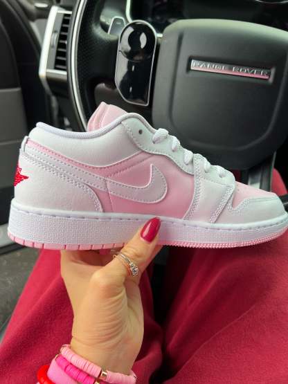 FLASH SALE Pink and White Swarovski Women’s Air Jordan 1 Low Shoes