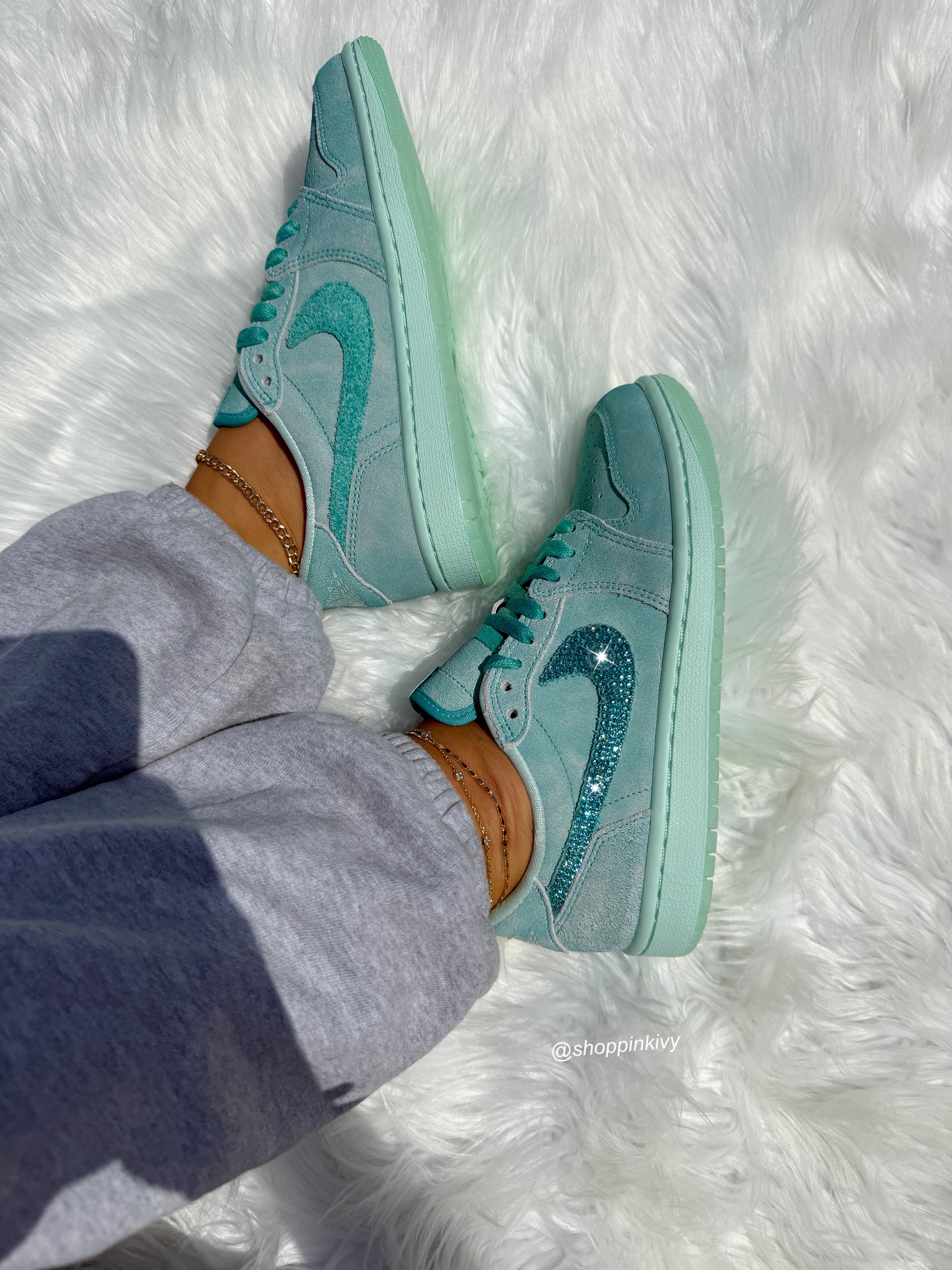Special Edition Aqua Swarovski Women’s Air Jordan 1 Retro OG Low Shoes