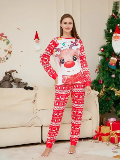 Family Matching Fawn Print Round Christmas Pajama Set