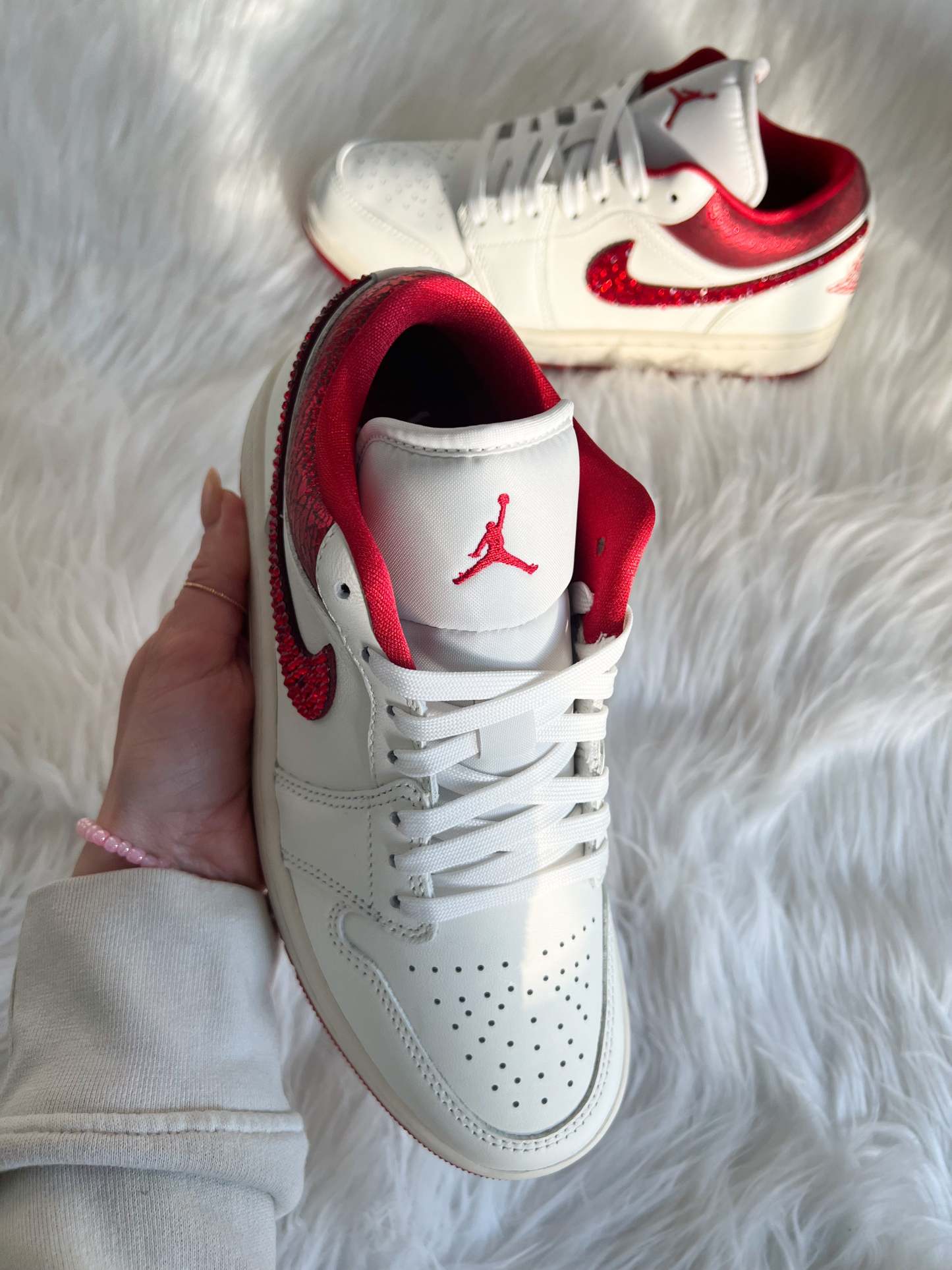 Red Shimmer Snake Print Swarovski Women’s Air Jordan 1 Low Shoes