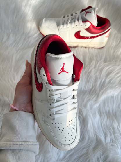 Red Shimmer Snake Print Swarovski Women’s Air Jordan 1 Low Shoes