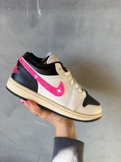 Cream Hot Pink Swarovski Women’s Air Jordan 1 Low Shoes
