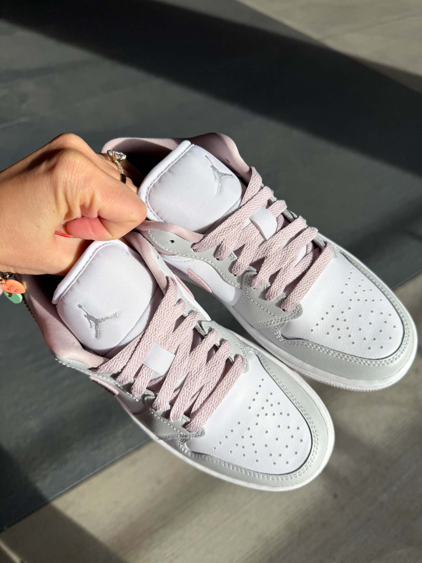 Neutral Gray Blush Swarovski Women’s Air Jordan 1 Low Shoes