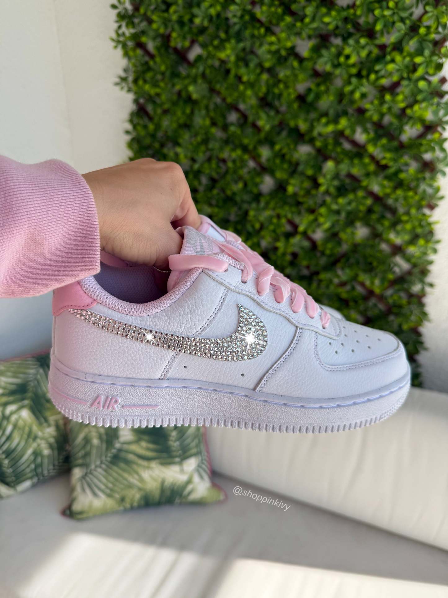 Valentine’s Pink Velvet White Swarovski Nike Air Force 1